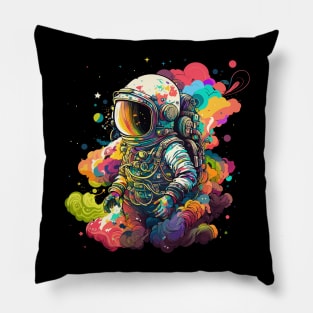 Astronaut in Space Colorful Vibrant Psychedelic Pillow