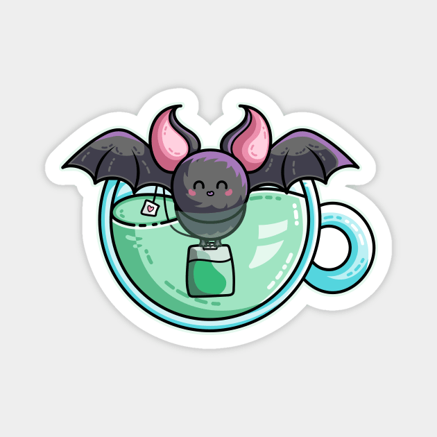 Bat-tea Pun of Kawaii Cute Bat and Green Tea Magnet by freeves