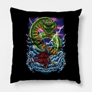 Ragnarok Showdown: Thor vs Jormungandr Design Pillow