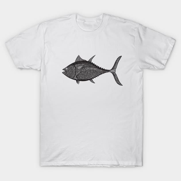 Bluefin Tuna Ink Art - Cool Detailed Fish Design - On White T-Shirt