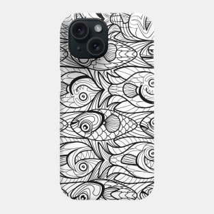 Fish tessellation escher style in black and white Phone Case