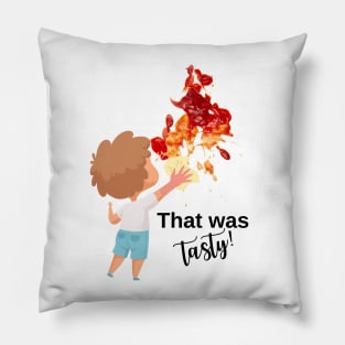 funny design with ketchup stain and kid Pillow