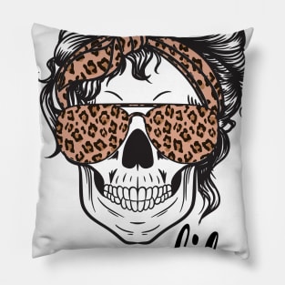 Mom Life Skull Cheetah print Retro Bandana Pillow