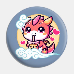 Kawaii Baby Dragon Drinking Boba in the Sky Pin