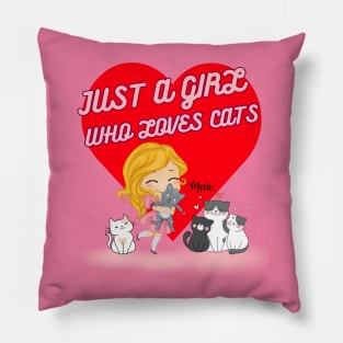 funny cute t shirt Just a girl who loves cats gift for girl kid Pillow