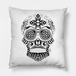 skull in mexican floral totonac pattern with deadly smile Pillow