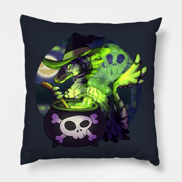 Witchy Velociraptor Pillow by cometkins