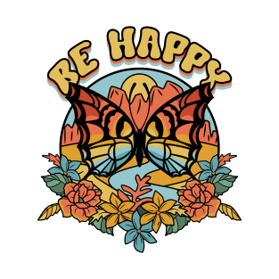 Be happy vintage butterfly rocky mountains sunset T-Shirt