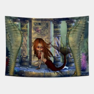 Little mermaid with seahorses Tapestry