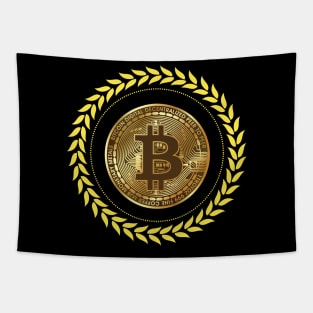 Bitcoin symbol with laurel circle wreath Tapestry