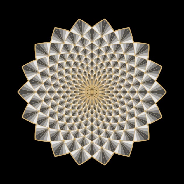 Gold, Black and White Optical illusion Mandala by MandalaSoul