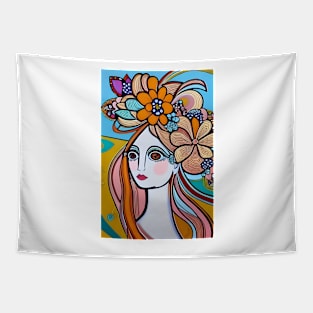 Woman with flowers in her hair Tapestry