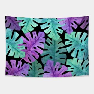 Monstera Plant Purple Green Tapestry