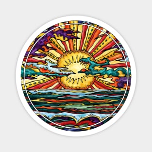 Retro sunset circle with bold colors Magnet
