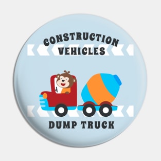 Vector illustration of contruction vehicle with cute litle animal driver. Pin