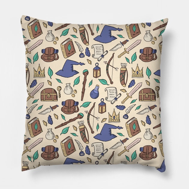 Cute Fantasy Icons Drawing Pattern Pillow by MariOyama