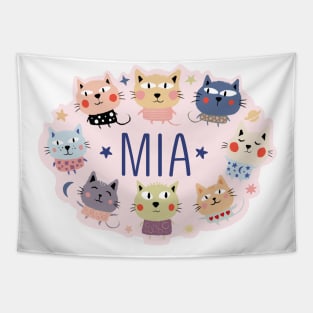 Mia name with cartoon cats Tapestry