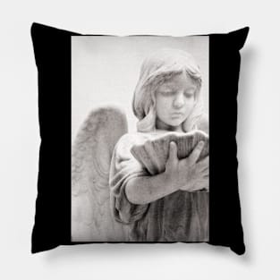 Black and White Angel Statue Photo Pillow