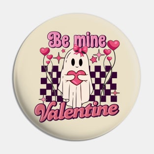 Be Mine, Valentine's day Pink Cute Ghost Checkered Pin