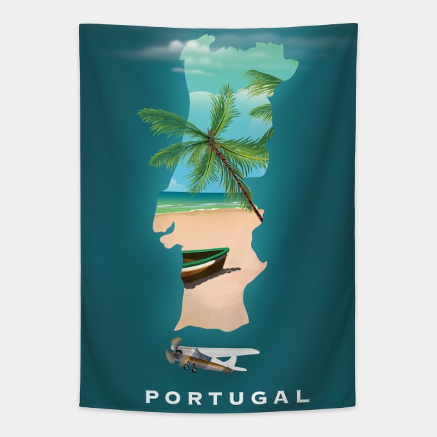 Portugal Map Travel Poster Tapestry by nickemporium1