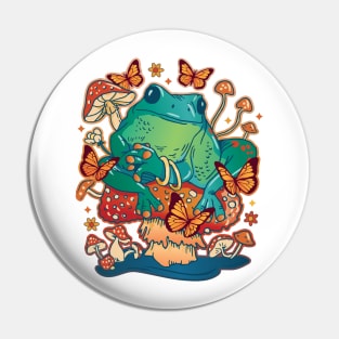 Frog sitting on a Mushroom with Butterflies Pin