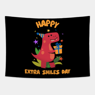 Happy Extra Smiles Day Birthday Dino Tapestry