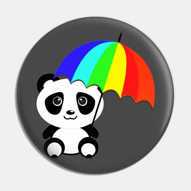 Panda with colorful umbrella Pin by RRSA Designs