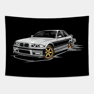 M3 E36 Car Illustration White Tapestry