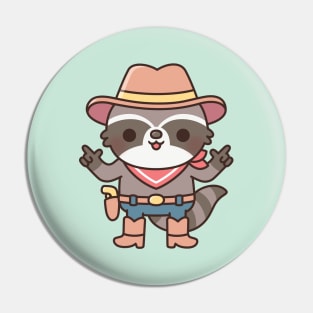 Cute Cowboy Raccoon With Finger Guns Pin