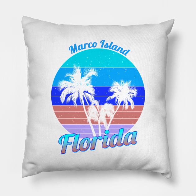 Marco Island Florida Retro Tropical Palm Trees Vacation Pillow by macdonaldcreativestudios