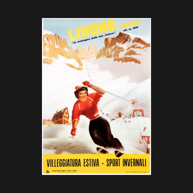 Skiing in LIMONE Piemonte by Carlo Prandoni Ski Resort Vintage Italy Travel Ad by vintageposters