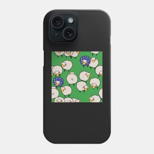 Sheep on Grass Royal Blue Flowers Phone Case