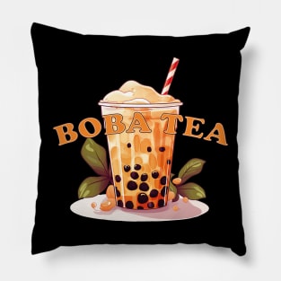 BOBA TEA - Bubble tea - green leaf and boba Pillow