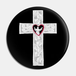 Cross With Heart And Jesus Pin