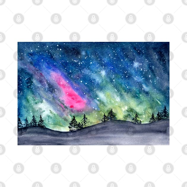 Watercolor Landscape Aurora  Borealis | Redbubble Art | Watercolor Art by Harpleydesign