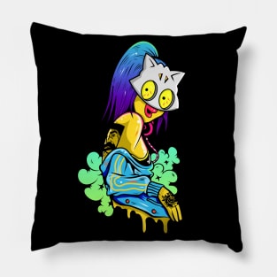 Cool cat lady illustration figure illustration Pillow