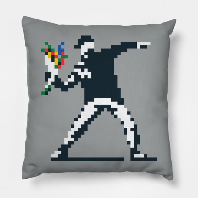 Flower Thrower Pixel Pillow by 8bitbaba