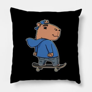 Capybara Skater Boy Skateboarding Pillow