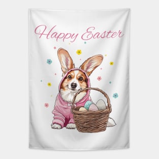 Happy easter corgi bunny dog Tapestry