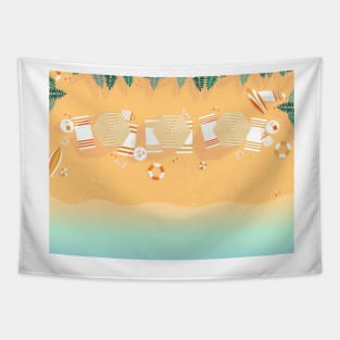 Beach, top view, summer vacation illustration Tapestry