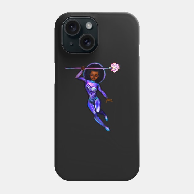 Black anime superhero girl from outer space with lights and smirk ! beautiful  black girl with Afro hair, brown eyes, Cherry pink lips and dark brown skin. Hair love ! Phone Case by Artonmytee