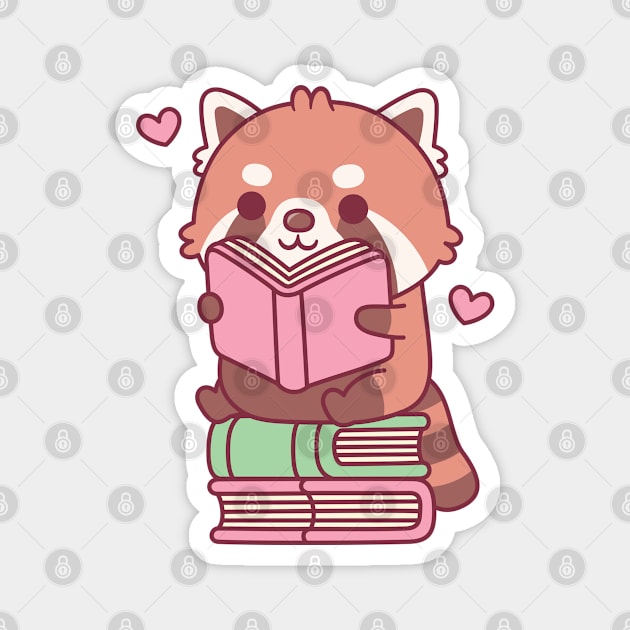 Cute Red Panda Reading A Book While Seated On Books Magnet by rustydoodle