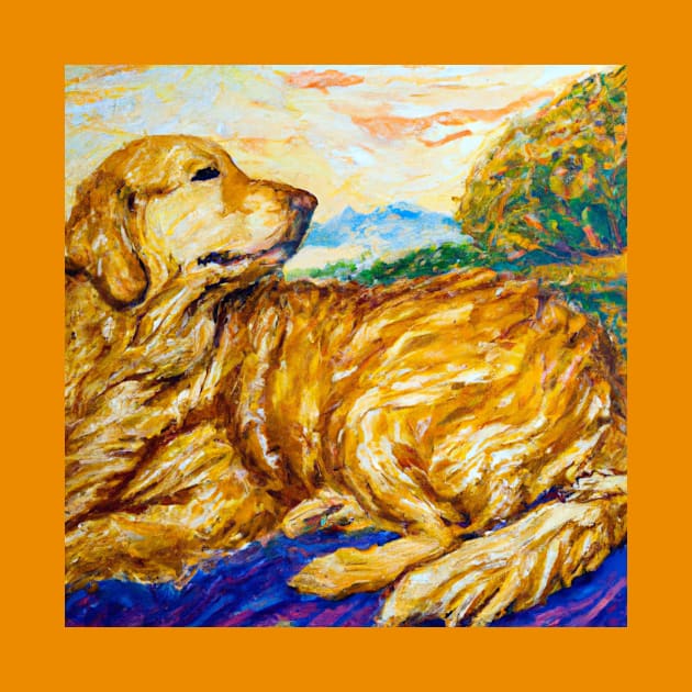 Golden Retriever in the style of Paul Gauguin by Star Scrunch