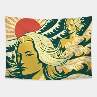 Japanese Surfers Tapestry