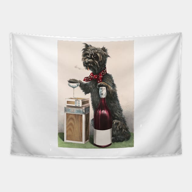 Cute Dog having Wine Tapestry by OssiesArt