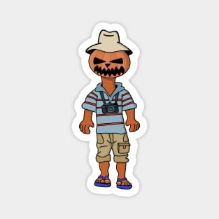 Pumpkin Head Tourist on a Warm Halloween Magnet