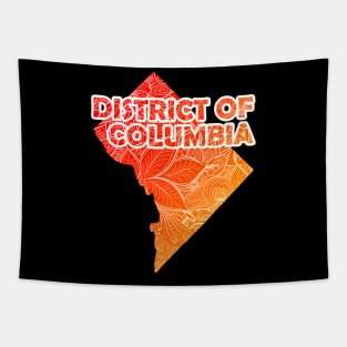 Colorful mandala art map of District of Columbia with text in red and orange Tapestry