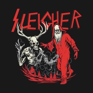 Sleigher Dark Santa Illustration Tee - Unleash Metal Holiday Vibes T-Shirt