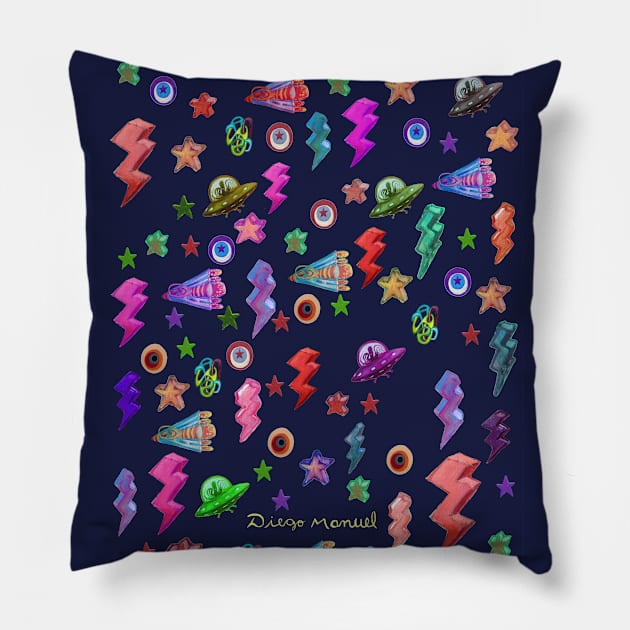 rays, stars and spaceships Pillow by diegomanuel