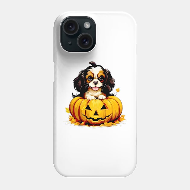 Cavalier King Charles Spaniel Dog inside Pumpkin#1 Phone Case by Chromatic Fusion Studio